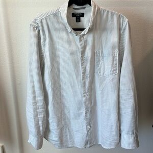 Nordstrom OCBD button down grey/white stripe trim fit